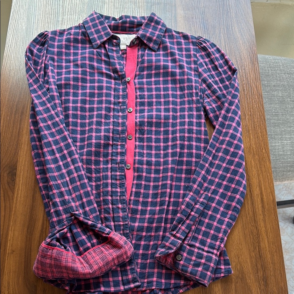 Plaid Button-Up Shirt in Pink and Blue